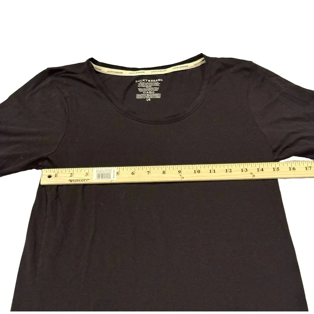 Lucky Brand Womens Large Black Long Sleeve Scoop Neck Stretch Modal Tee Top